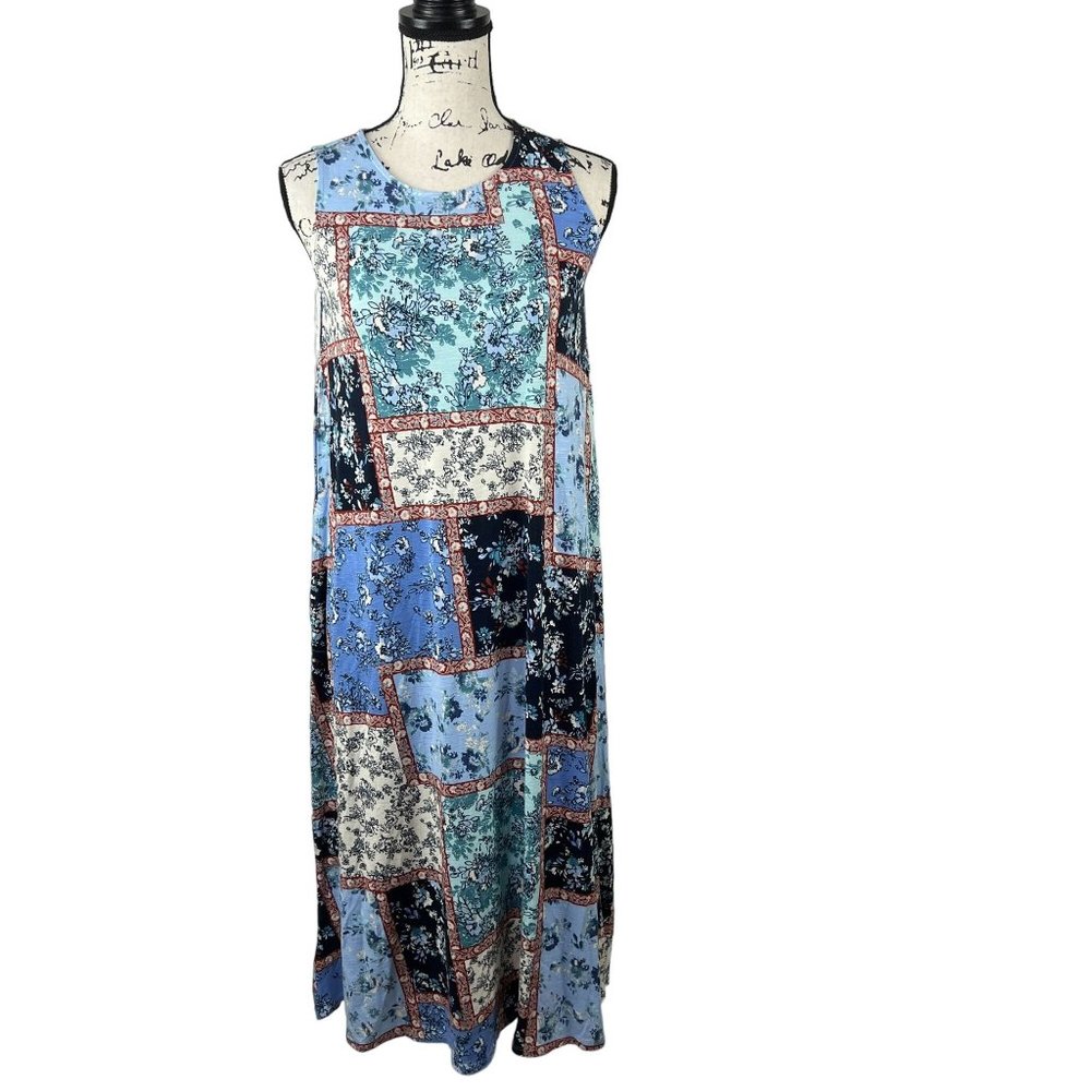 J. Jill Maxi Dress Multicolor Patchwork Floral Sleeveless Knit XS Petite